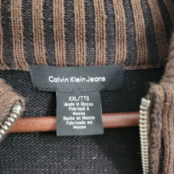 Calvin Klein Brown Knitted Ribbed Full Zip Men's Sweater Size XXL - Picture 4 of 12
